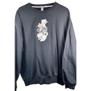 Vintage 90s Grannycore Cat Stack Embroidered Black Sweatshirt, Women's 2XL